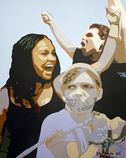 El acrílico “Pueblos educados, pueblos libres” de la estudiante Mitzy Sancho, fue el ganador del primer lugar de este certamen anual en el 2010. (Foto: Andrea Jiménez M.)
