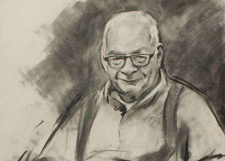 La imagen muestra la obra Retrato de don Dietrich, el cual está elaborado utilizando la técnica carboncillo sobre papel.